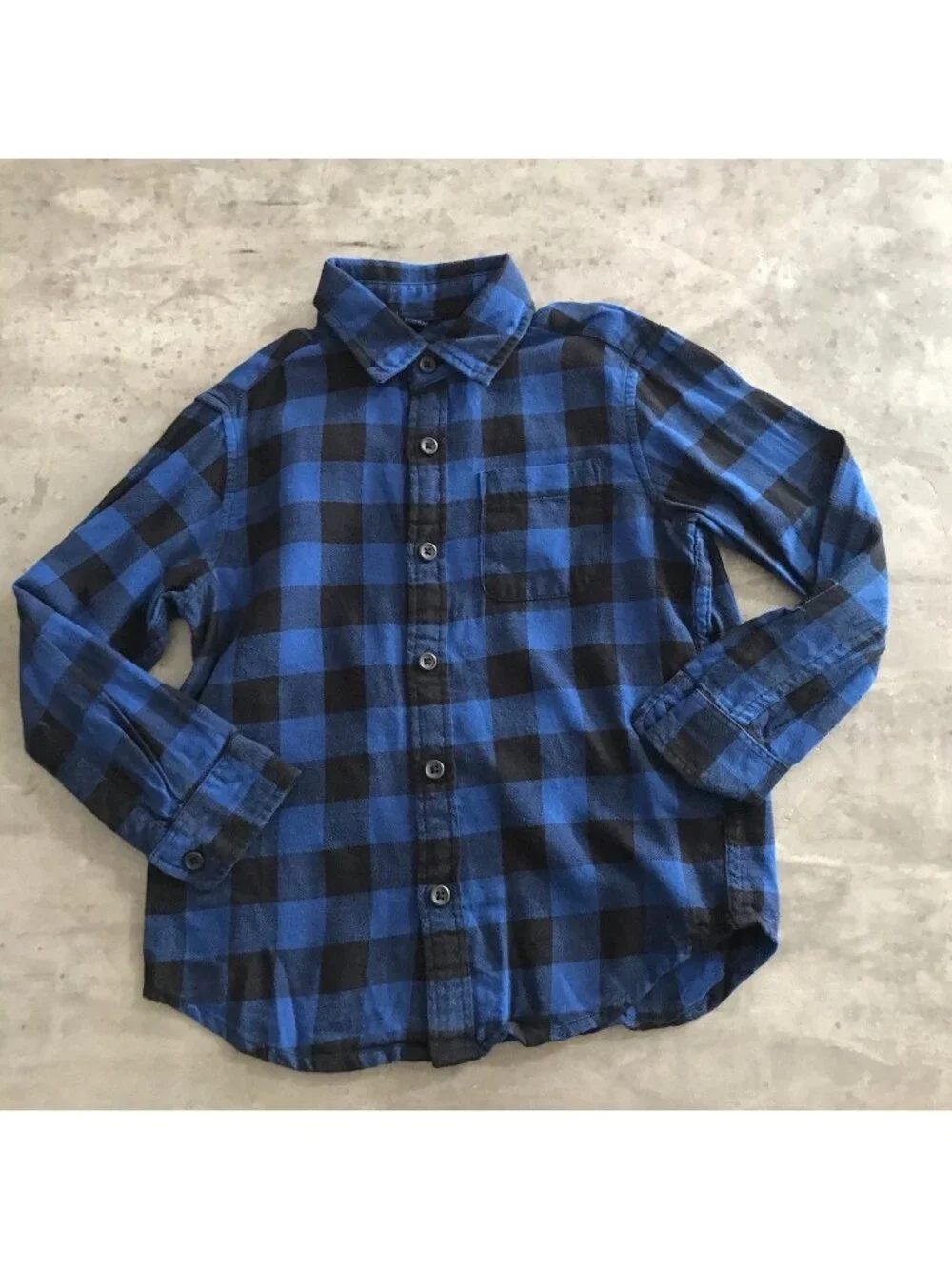 Uniqlo Shirt Boys 3 4 Buffalo Plaid Flannel Blue Black Button Fall Grunge Preppy